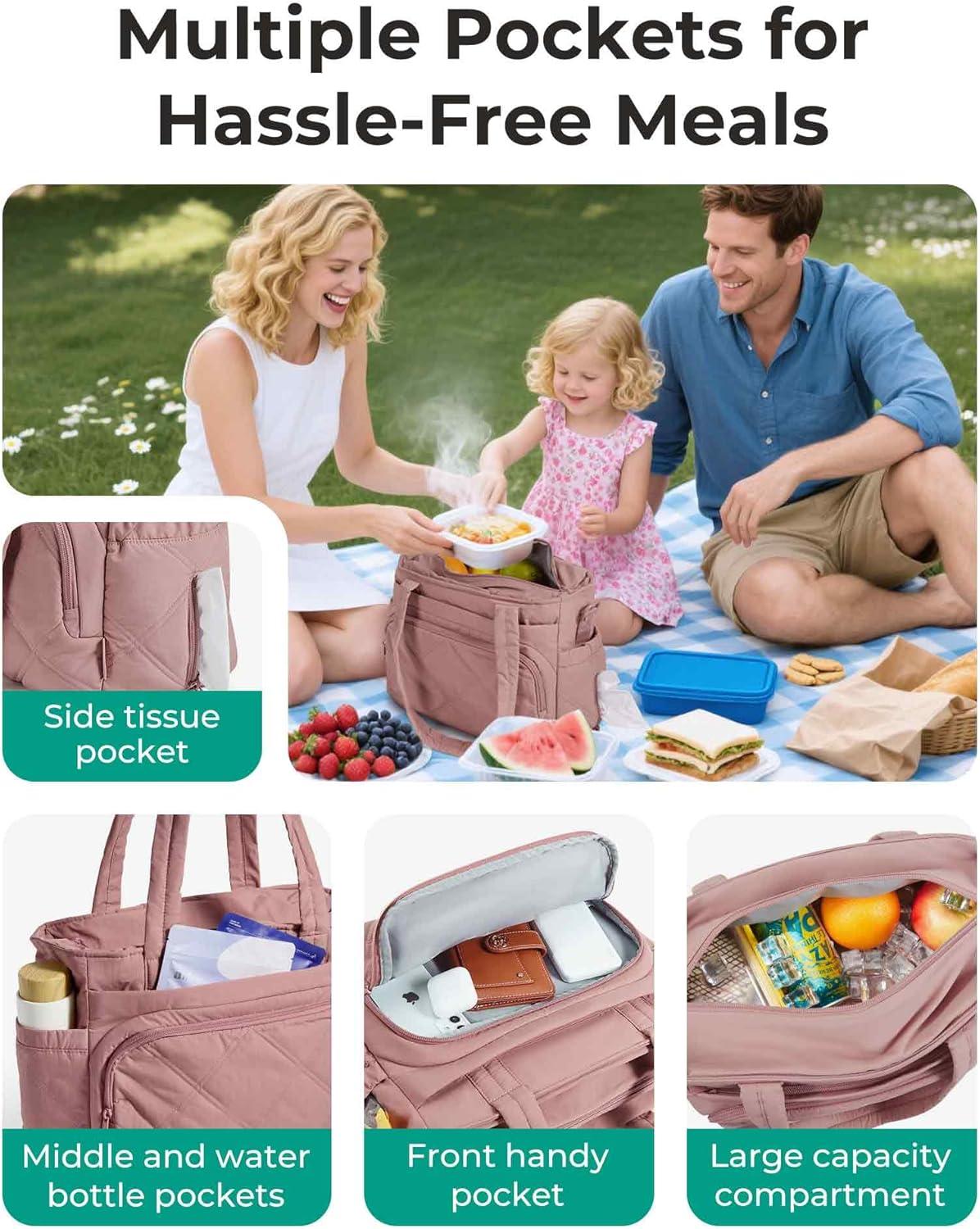 image:imageBAGSMART Lunch Bag Women Large Lunch Box Insulated Tote Bag with MultiPockets Quilted Puffy Tote for Work Outdoors05Gray