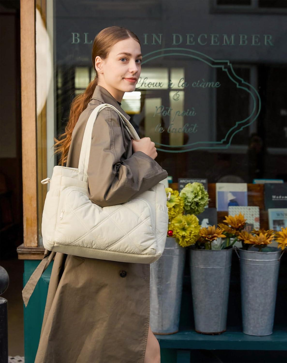 image:imageBAGSMART Lunch Bag Women Large Lunch Box Insulated Tote Bag with MultiPockets Quilted Puffy Tote for Work Outdoors05Gray