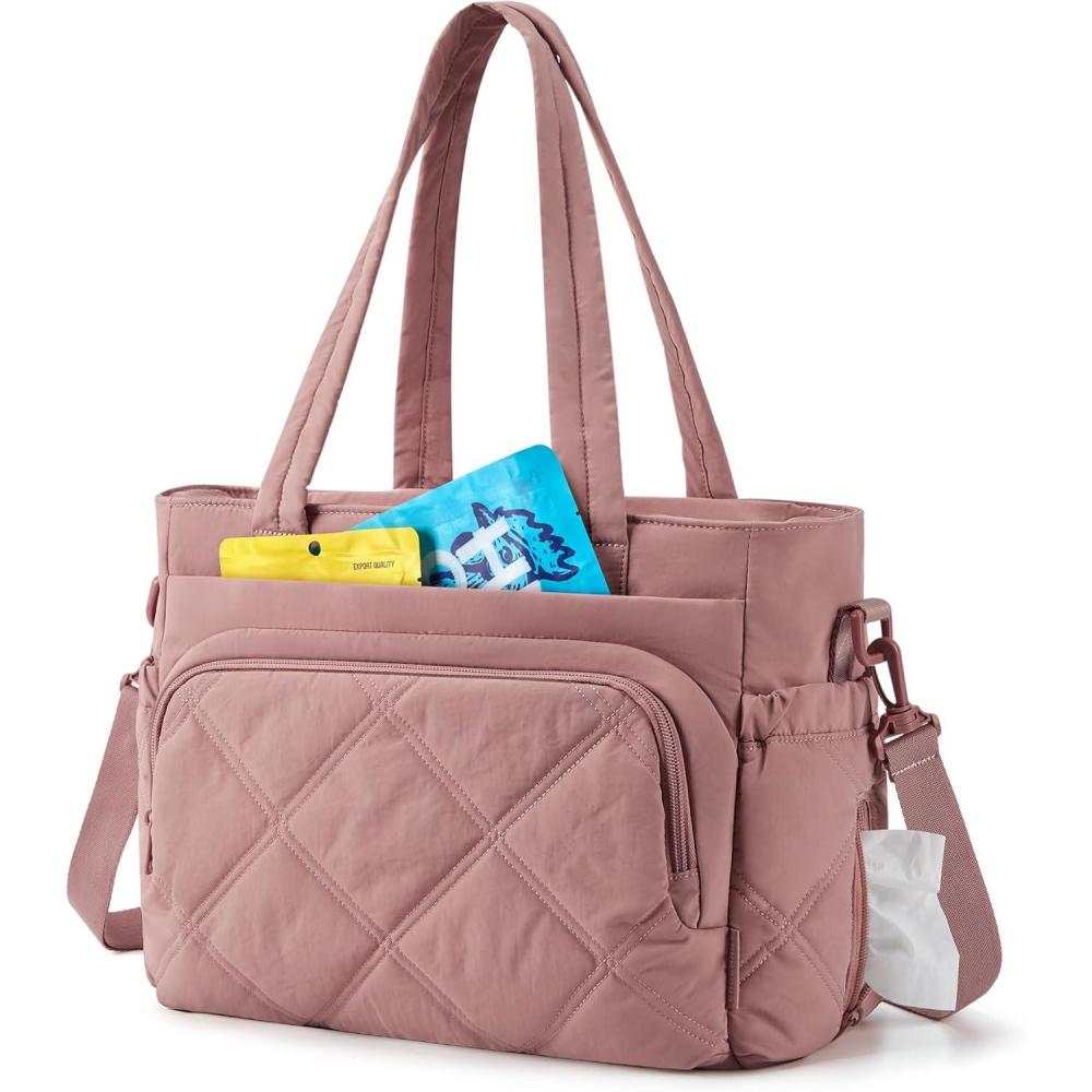 image:imageBAGSMART Lunch Bag Women Large Lunch Box Insulated Tote Bag with MultiPockets Quilted Puffy Tote for Work Outdoors01Dusky Pink