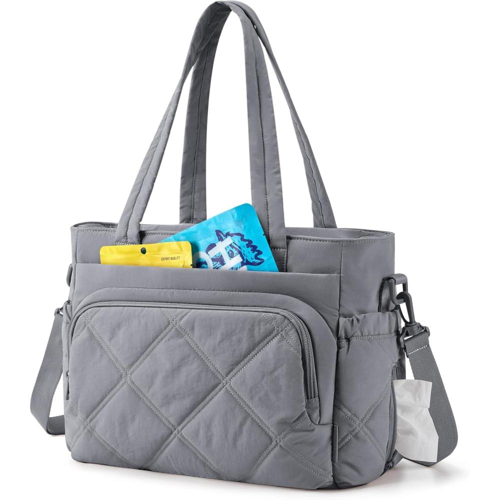 image:imageBAGSMART Lunch Bag Women Large Lunch Box Insulated Tote Bag with MultiPockets Quilted Puffy Tote for Work Outdoors05Gray