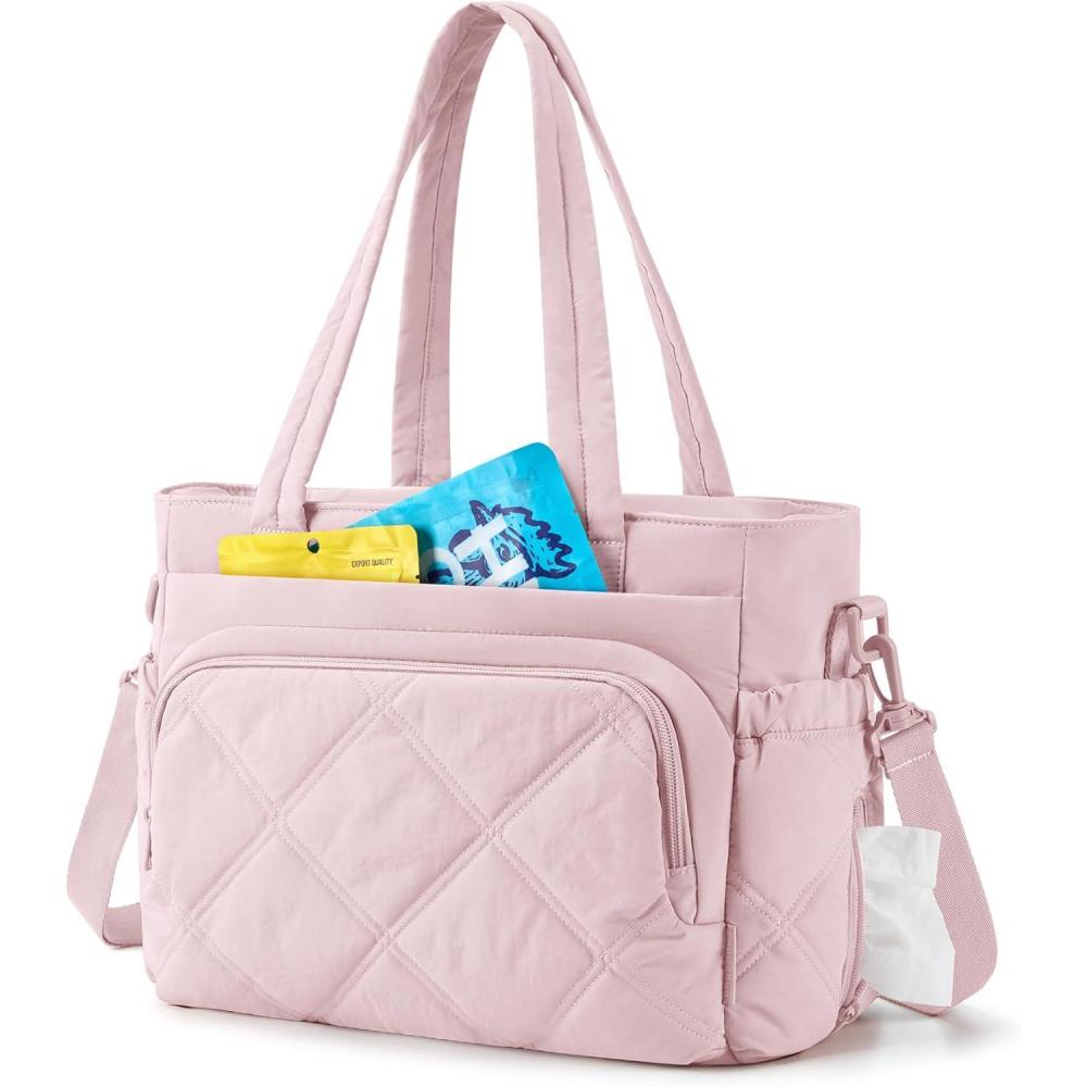 image:imageBAGSMART Lunch Bag Women Large Lunch Box Insulated Tote Bag with MultiPockets Quilted Puffy Tote for Work Outdoors06Baby Pink