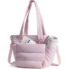 image:imageBAGSMART Lunch Bag Women Small Insulated Tote with Lunch Compartment Quilted Lightweight Puffy Tote Bag for Work Travel Outdoor Black02Pink