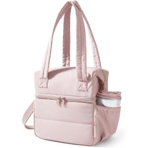 image:imageBAGSMART Double Deck Lunch Bag Women Insulated Reusable Lunch Box Quilted Puffer Lunch Tote with Shoulder Strap Durable Large Lunch Cooler For Work Picnic Travel Meal Prep Flight BlackPink