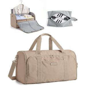image:imageBAGSMART Garment Bag Duffle Bag for Travel Convertible 2 in 1 Suit Bag for Hanging Clothes Carry on Travel Bag with Shoes BagShoulder Strap Weekender for Dresses Coats Shirts BlackBrown