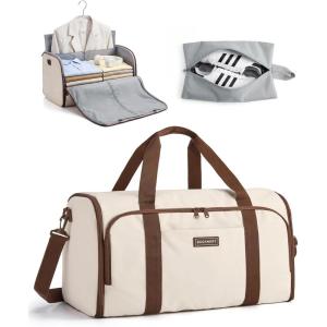 image:imageBAGSMART Garment Bag Duffle Bag for Travel Convertible 2 in 1 Suit Bag for Hanging Clothes Carry on Travel Bag with Shoes BagShoulder Strap Weekender for Dresses Coats Shirts BlackWhite