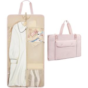 image:imageBAGSMART Garment Bags for Travel Foldable Carry on Suit Carrier for Hanging Clothes Stylish Dress Carrier Large Convertible Weekender Garment Bags for Women MenPuffy Light Pink