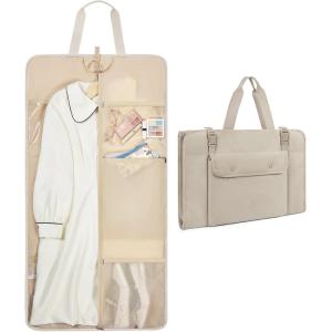 image:imageBAGSMART Garment Bags for Travel Foldable Carry on Suit Carrier for Hanging Clothes Stylish Dress Carrier Large Convertible Weekender Garment Bags for Women MenPuffy Camel