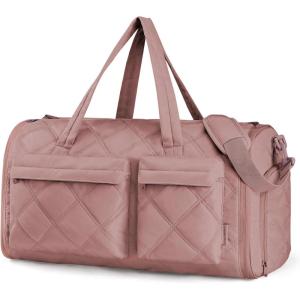 image:imageBAGSMART Garment Duffel Bag Convertible 2in1 Puffy WaterResistant CarryOn with Shoe Compartment Light PinkADark Pink