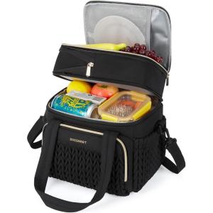 image:imageBAGSMART Insulated Lunch Box for Women Double Deck Leakproof Cooler Bag with Expandable Design for Office Work amp Outdoor PicnicBlack