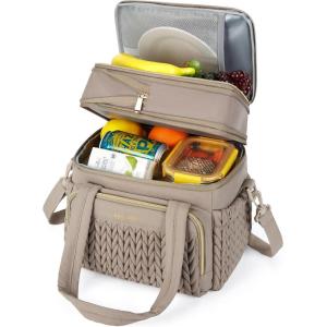 image:imageBAGSMART Insulated Lunch Box for Women Double Deck Leakproof Cooler Bag with Expandable Design for Office Work amp Outdoor PicnicCamel