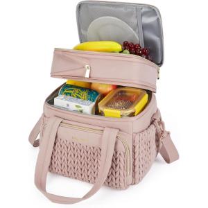 image:imageBAGSMART Insulated Lunch Box for Women Double Deck Leakproof Cooler Bag with Expandable Design for Office Work amp Outdoor PicnicDusky Pink
