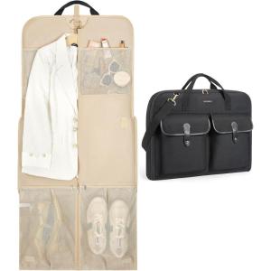 image:imageBAGSMART Large Garment Bags for Travel Carry on Garment Bags for Hanging Clothes Travel Suit Bag for Shirts Dresses Coats Beige1Black