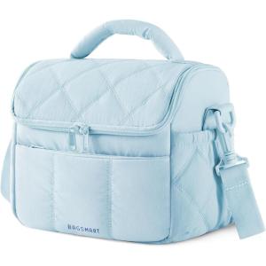 image:imageBAGSMART Lunch Bag Women Double Deck Insulated Lunch Box Quilted Puffer Lunch Tote Leakproof Durable amp Reusable Large Lunch Cooler For Work Picnic Travel Meal Prep CamelLight Blue