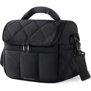 image:imageBAGSMART Lunch Bag Women Double Deck Insulated Lunch Box Quilted Puffer Lunch Tote Leakproof Durable amp Reusable Large Lunch Cooler For Work Picnic Travel Meal Prep CamelBlack