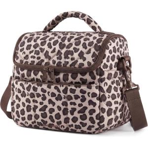 image:imageBAGSMART Lunch Bag Women Double Deck Insulated Lunch Box Quilted Puffer Lunch Tote Leakproof Durable amp Reusable Large Lunch Cooler For Work Picnic Travel Meal Prep CamelPrintLeopard
