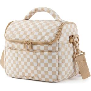 image:imageBAGSMART Lunch Bag Women Double Deck Insulated Lunch Box Quilted Puffer Lunch Tote Leakproof Durable amp Reusable Large Lunch Cooler For Work Picnic Travel Meal Prep CamelPrintBrown Checkerboard