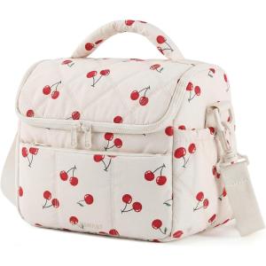 image:imageBAGSMART Lunch Bag Women Double Deck Insulated Lunch Box Quilted Puffer Lunch Tote Leakproof Durable amp Reusable Large Lunch Cooler For Work Picnic Travel Meal Prep CamelPrintCherry
