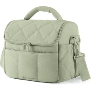 image:imageBAGSMART Lunch Bag Women Double Deck Insulated Lunch Box Quilted Puffer Lunch Tote Leakproof Durable amp Reusable Large Lunch Cooler For Work Picnic Travel Meal Prep CamelSage Green