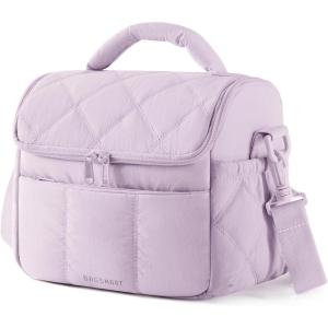 image:imageBAGSMART Lunch Bag Women Double Deck Insulated Lunch Box Quilted Puffer Lunch Tote Leakproof Durable amp Reusable Large Lunch Cooler For Work Picnic Travel Meal Prep CamelLavender Purple