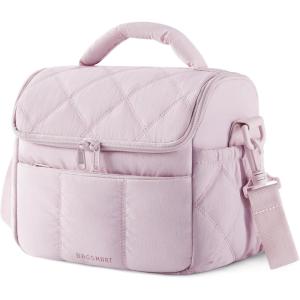 image:imageBAGSMART Lunch Bag Women Double Deck Insulated Lunch Box Quilted Puffer Lunch Tote Leakproof Durable amp Reusable Large Lunch Cooler For Work Picnic Travel Meal Prep CamelPink