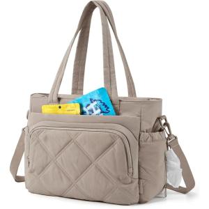 image:imageBAGSMART Lunch Bag Women Large Lunch Box Insulated Tote Bag with MultiPockets Quilted Puffy Tote for Work Outdoors02Brown