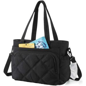 image:imageBAGSMART Lunch Bag Women Large Lunch Box Insulated Tote Bag with MultiPockets Quilted Puffy Tote for Work Outdoors04Black