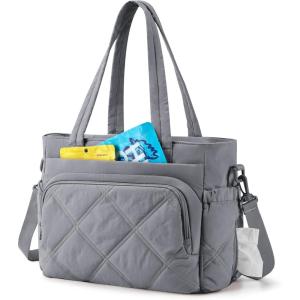 image:imageBAGSMART Lunch Bag Women Large Lunch Box Insulated Tote Bag with MultiPockets Quilted Puffy Tote for Work Outdoors05Gray