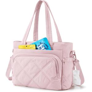 image:imageBAGSMART Lunch Bag Women Large Lunch Box Insulated Tote Bag with MultiPockets Quilted Puffy Tote for Work Outdoors06Baby Pink