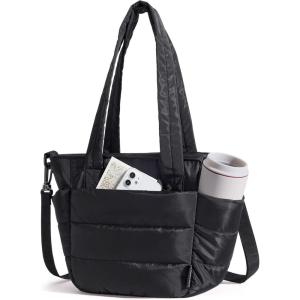 image:imageBAGSMART Lunch Bag Women Small Insulated Tote with Lunch Compartment Quilted Lightweight Puffy Tote Bag for Work Travel Outdoor Black01Black