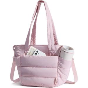 image:imageBAGSMART Lunch Bag Women Small Insulated Tote with Lunch Compartment Quilted Lightweight Puffy Tote Bag for Work Travel Outdoor Black02Pink