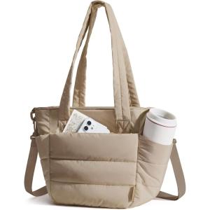 image:imageBAGSMART Lunch Bag Women Small Insulated Tote with Lunch Compartment Quilted Lightweight Puffy Tote Bag for Work Travel Outdoor Black03Camel