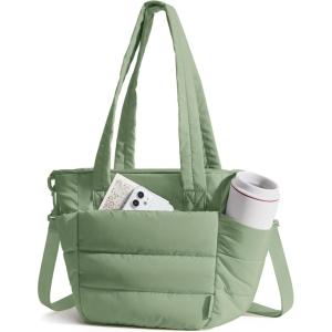 image:imageBAGSMART Lunch Bag Women Small Insulated Tote with Lunch Compartment Quilted Lightweight Puffy Tote Bag for Work Travel Outdoor Black04Green