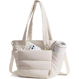 image:imageBAGSMART Lunch Bag Women Small Insulated Tote with Lunch Compartment Quilted Lightweight Puffy Tote Bag for Work Travel Outdoor Black05Beige