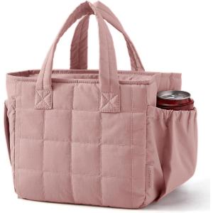 image:imageBAGSMART Lunch Bag for Women Small Cute Blue Striped Quilted Lunch Box Insulated Lightweight Leakproof Durable amp Reusable Tote Bag for Work Travel Outdoor PicnicNude Pink