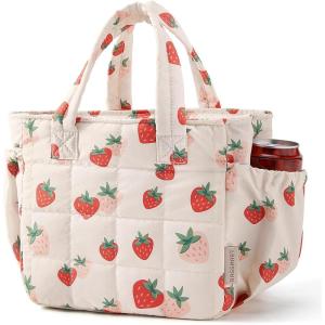 image:imageBAGSMART Lunch Bag for Women Small Cute Blue Striped Quilted Lunch Box Insulated Lightweight Leakproof Durable amp Reusable Tote Bag for Work Travel Outdoor PicnicStrawberry