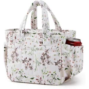 image:imageBAGSMART Lunch Bag for Women Small Cute Blue Striped Quilted Lunch Box Insulated Lightweight Leakproof Durable amp Reusable Tote Bag for Work Travel Outdoor PicnicFloral Print