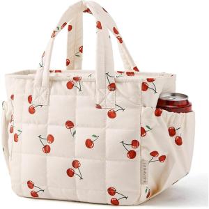 image:imageBAGSMART Lunch Bag for Women Small Cute Cherry Quilted Lunch Box Insulated Lightweight Leakproof Durable amp Reusable Tote Bag for Work Travel Outdoor PicnicCherry