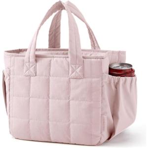 image:imageBAGSMART Lunch Bag for Women Small Cute Cherry Quilted Lunch Box Insulated Lightweight Leakproof Durable amp Reusable Tote Bag for Work Travel Outdoor PicnicBlush Pink