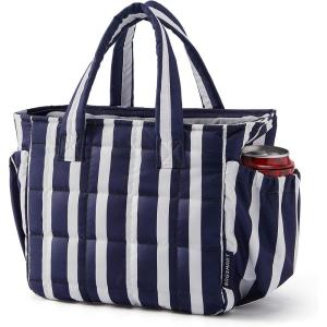 image:imageBAGSMART Lunch Bag for Women Small Cute Cherry Quilted Lunch Box Insulated Lightweight Leakproof Durable amp Reusable Tote Bag for Work Travel Outdoor PicnicBlue Striped