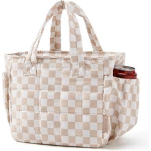 image:imageBAGSMART Lunch Bag for Women Small Cute Cherry Quilted Lunch Box Insulated Lightweight Leakproof Durable amp Reusable Tote Bag for Work Travel Outdoor PicnicBrown Checkered