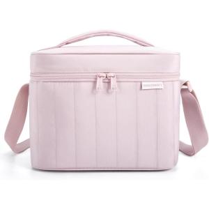 image:imageBAGSMART Lunch Box for Women Insulated Lunch Bag Cute Puffer Lunch Tote Bags Lightweight Quilted Reusable Cooler for Work Picnic or Travel KhakiPink