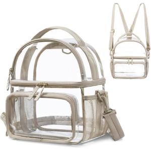 image:imageBAGSMART Stadium Approved Clear Bag 12x6x12 Double Deck Lunch Box Convertible to Backpack Waterproof PVC PinkCamel