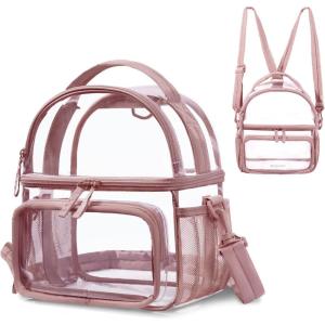 image:imageBAGSMART Stadium Approved Clear Bag 12x6x12 Double Deck Lunch Box Convertible to Backpack Waterproof PVC PinkDusky Pink