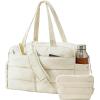 image:imageBAGSMART Gym Bag for Women Lightweight Puffer Duffle Bag 2PC Travel Bag 31L Weekender Overnight Bag Quilted Carry On Tote Bag Diaper Hospital Dance Bag for Travel Gym Water Resistant PinkBeige