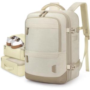 image:imageBAGSMART 37L Compression Travel Backpack Expandable Carry On Backpack with Packing Cubes Water Resistant Weekender Backpack Fits 17 Inch laptop Luggage Daypack with Shoe Bag GreyWarm Beige