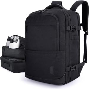 image:imageBAGSMART 37L Compression Travel Backpack Expandable Carry On Backpack with Packing Cubes Water Resistant Weekender Backpack Fits 17 Inch laptop Luggage Daypack with Shoe Bag GreyObsidian Black