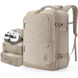 image:imageBAGSMART 37L Compression Travel Backpack Expandable Carry On Backpack with Packing Cubes Water Resistant Weekender Backpack Fits 17 Inch laptop Luggage Daypack with Shoe Bag GreyKhaki