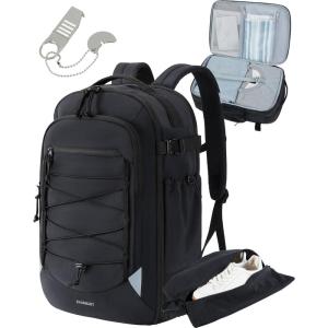 image:imageBAGSMART Carry On Travel Backpack 17 Inch Large Travel backpack Carry On Flight Approved Antitheft Personal Item Backpack Travel Bag With Shoe Bag 30L Water Resistant Casual Daypack BeigeBlack