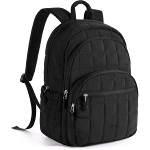image:imageBAGSMART College Laptop Backpack Travel Backpack for Women Quilted Casual Daypack WaterResistant Bookbag for 156 Inch Laptop BlackBlack