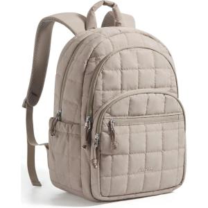 image:imageBAGSMART College Laptop Backpack Travel Backpack for Women Quilted Casual Daypack WaterResistant Bookbag for 156 Inch Laptop BlackCamel